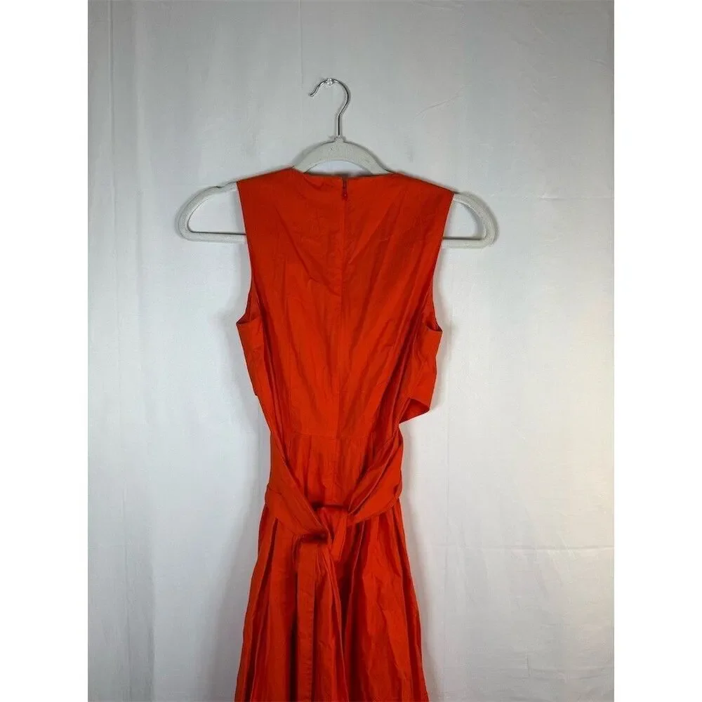 J. by J.Crew Dress Womens Size 00 Orange Sleeveless Wrap Midi Tie Waist